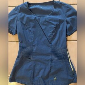 JAANUU Navy Blue Moto Peplum Zip Side  Scrub Top Size XS